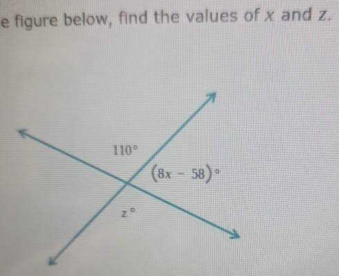 figure below, find the values of x and z.