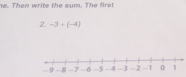 he. Then write the sum. The first 
2. -3+(-4)