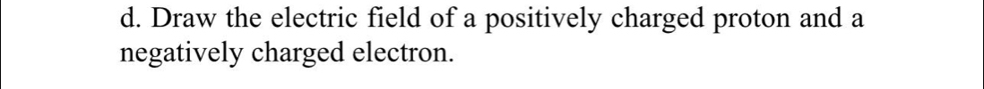 Draw the electric field of a positively charged proton and a 
negatively charged electron.