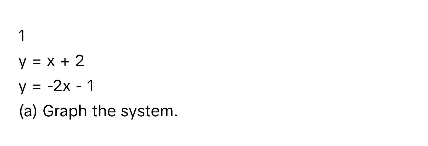 = x + 2
y = -2x - 1
(a) Graph the system.