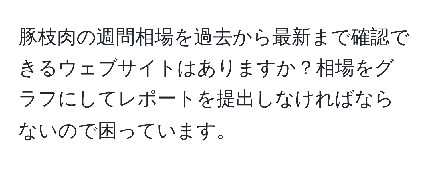 豚枝肉の週間相場を過去から最新まで確認できるウェブサイトはありますか？相場をグラフにしてレポートを提出しなければならないので困っています。