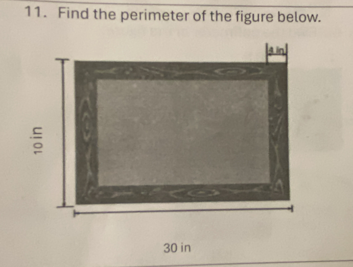 Find the perimeter of the figure below.
30 in