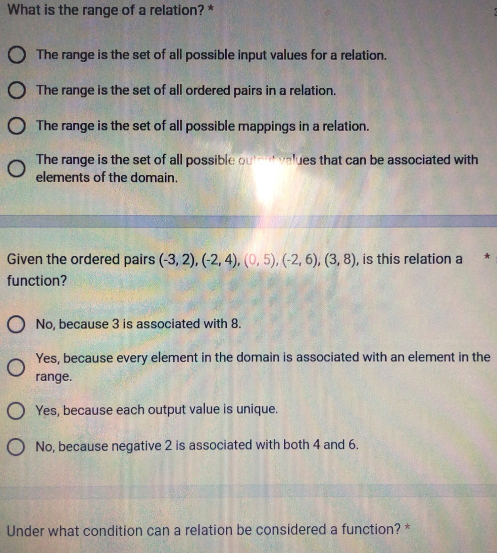 Solved: What is the range of a relation? * The range is the set of all ...