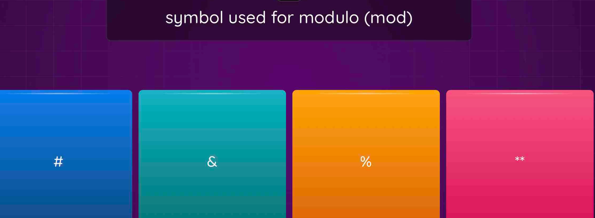 symbol used for modulo (mod)
%
**