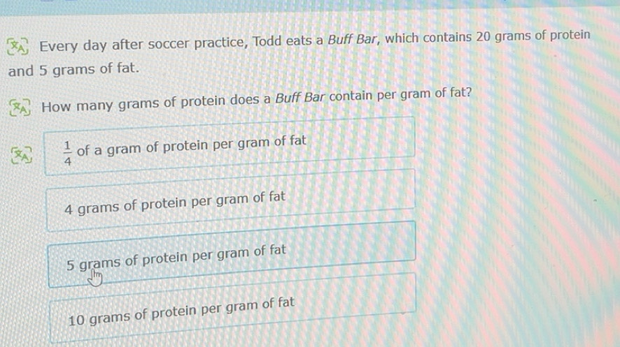 Solved: Every day after soccer practice, Todd eats a Buff Bar, which ...