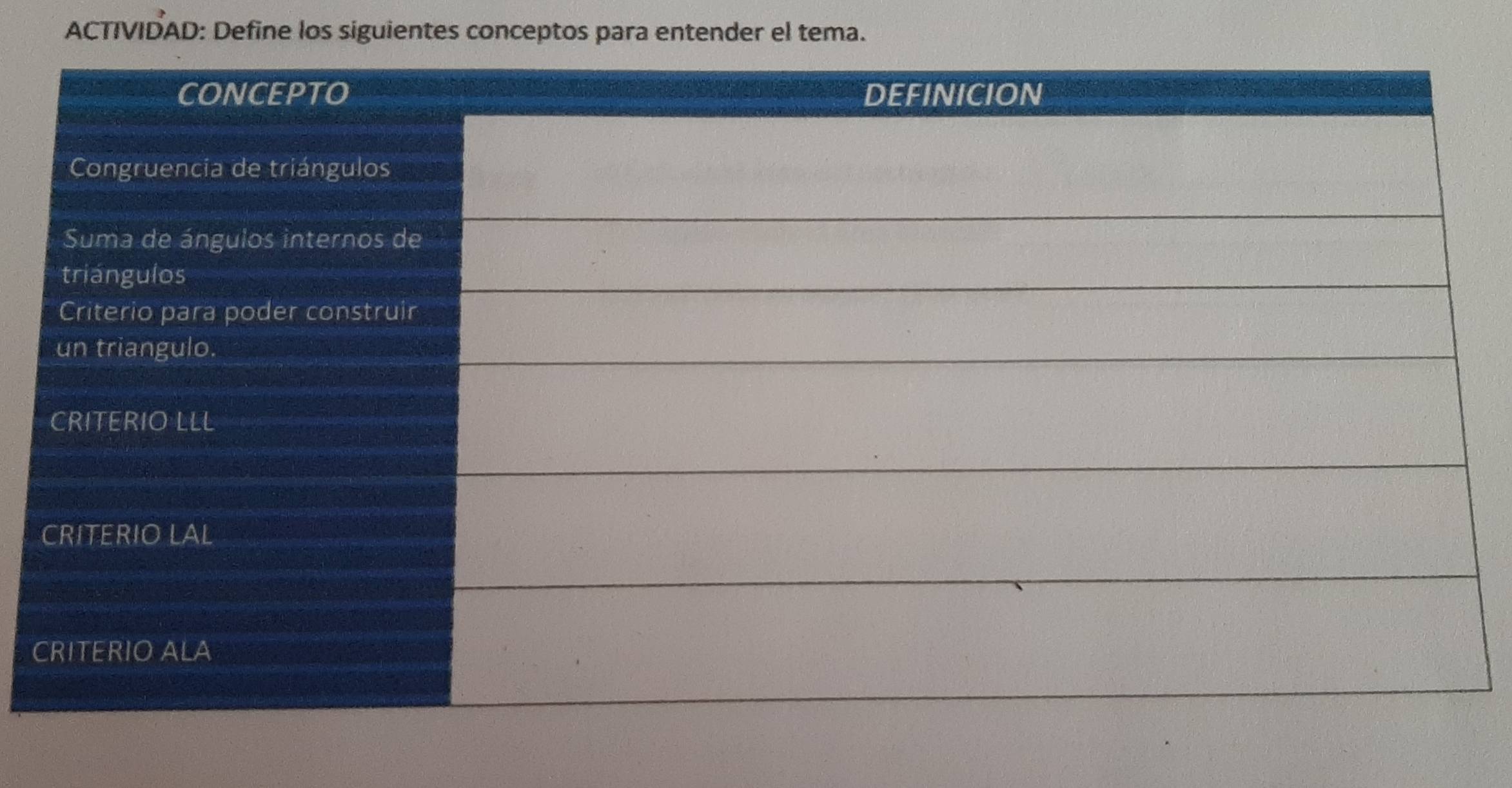 ACTIVIDAD: Define los siguientes conceptos para entender el tema. 
C