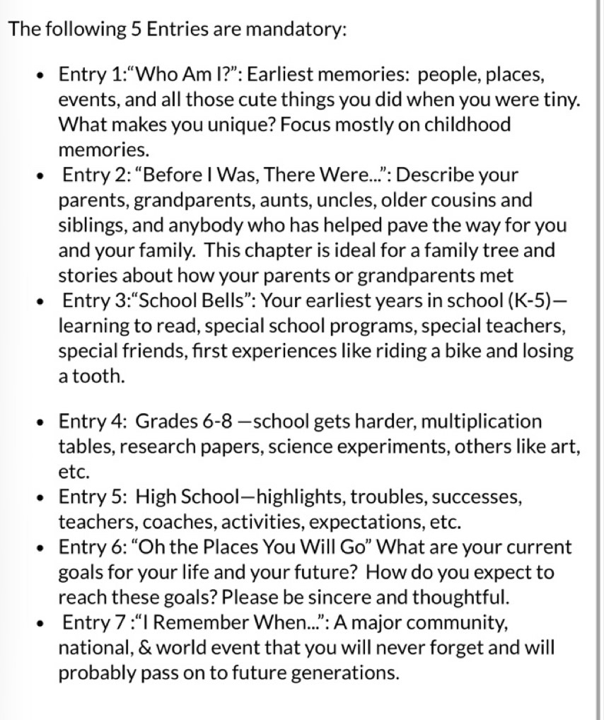 Solved: The following 5 Entries are mandatory: Entry 1:“Who Am I ...