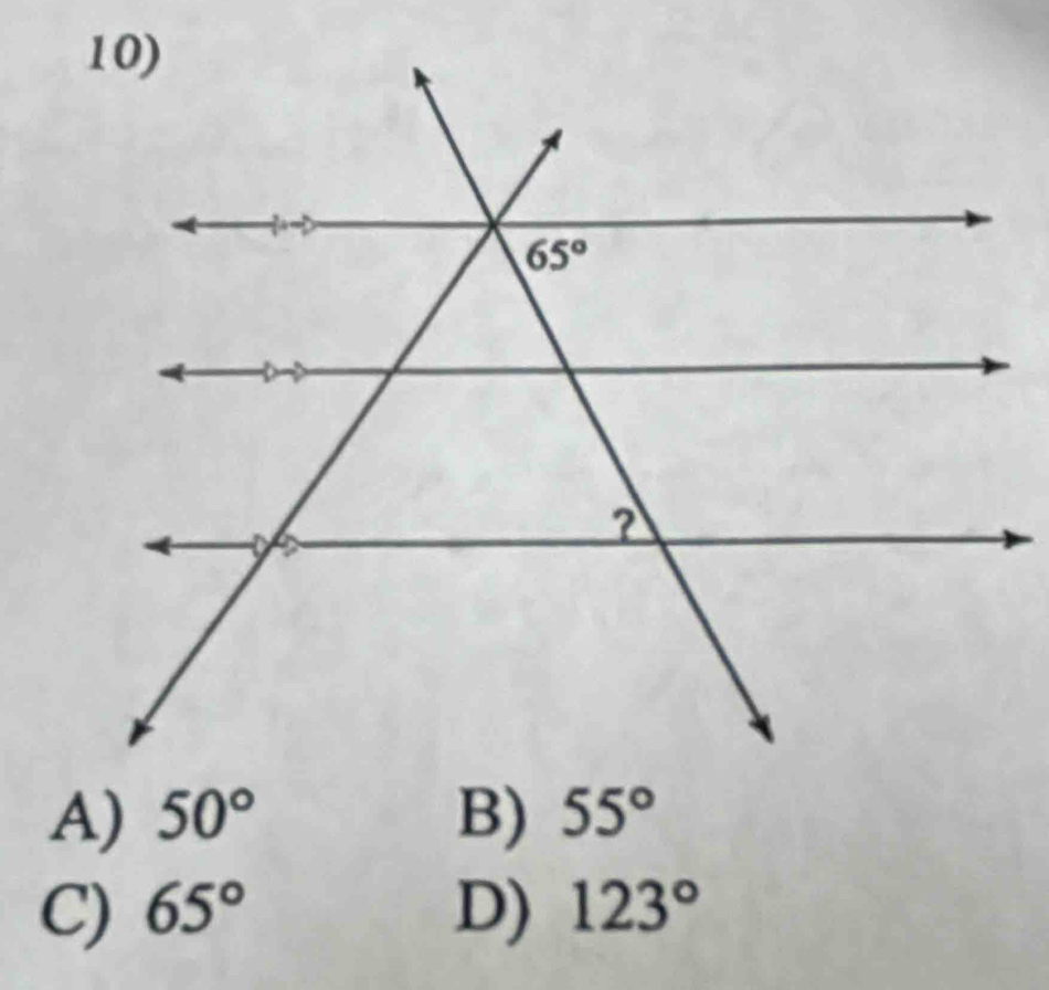 A) 50° B) 55°
C) 65° D) 123°