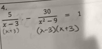  5/x-3 · - 30/x^2-9 =1