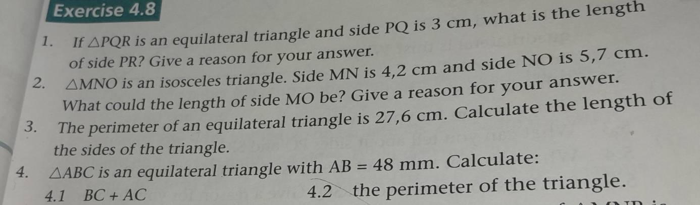 Solved: If PQR is an equilateral triangle and side PQ is 3 cm, what is ...