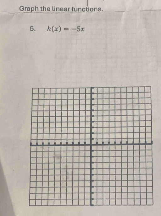 Graph the linear functions. 
5. h(x)=-5x