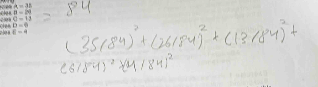 A=35
cles B=26
cles C=13
cles D=6
cíes E=4