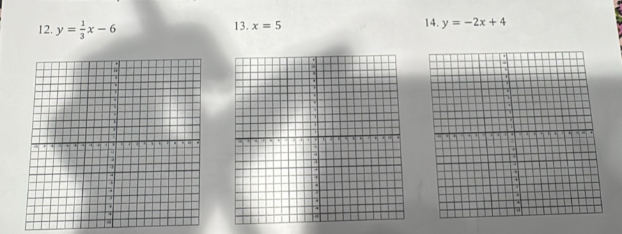 y= 1/3 x-6 13. x=5 14. y=-2x+4