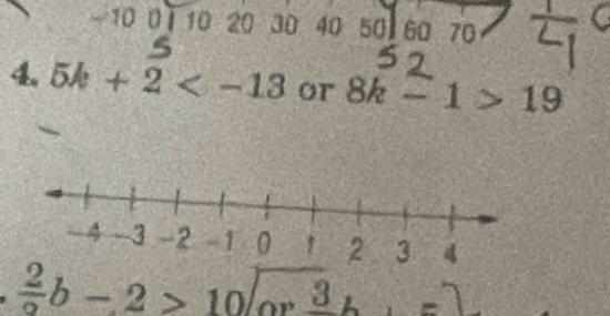 10 0 10 20 30 40 50 60 70
4. 5k+2 or 8k-1>19
 2/2 b-2>10sqrt(or3)