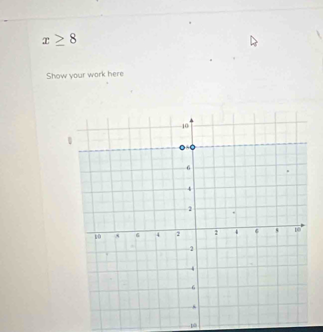 x≥ 8
Show your work here
-10