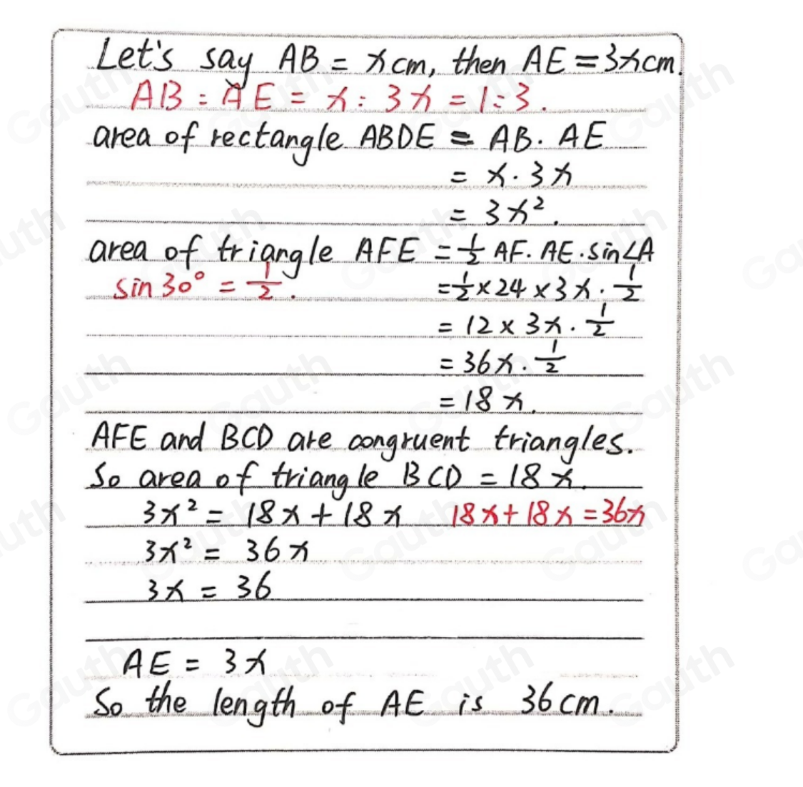 Solved: The diagram shows a rectangle, ABDE, and two congruent ...