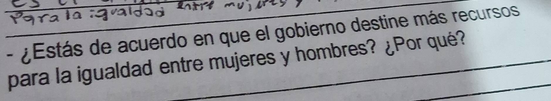 ¿Estás de acuerdo en que el gobierno destine más recursos 
para la igualdad entre mujeres y hombres? ¿Por qué?