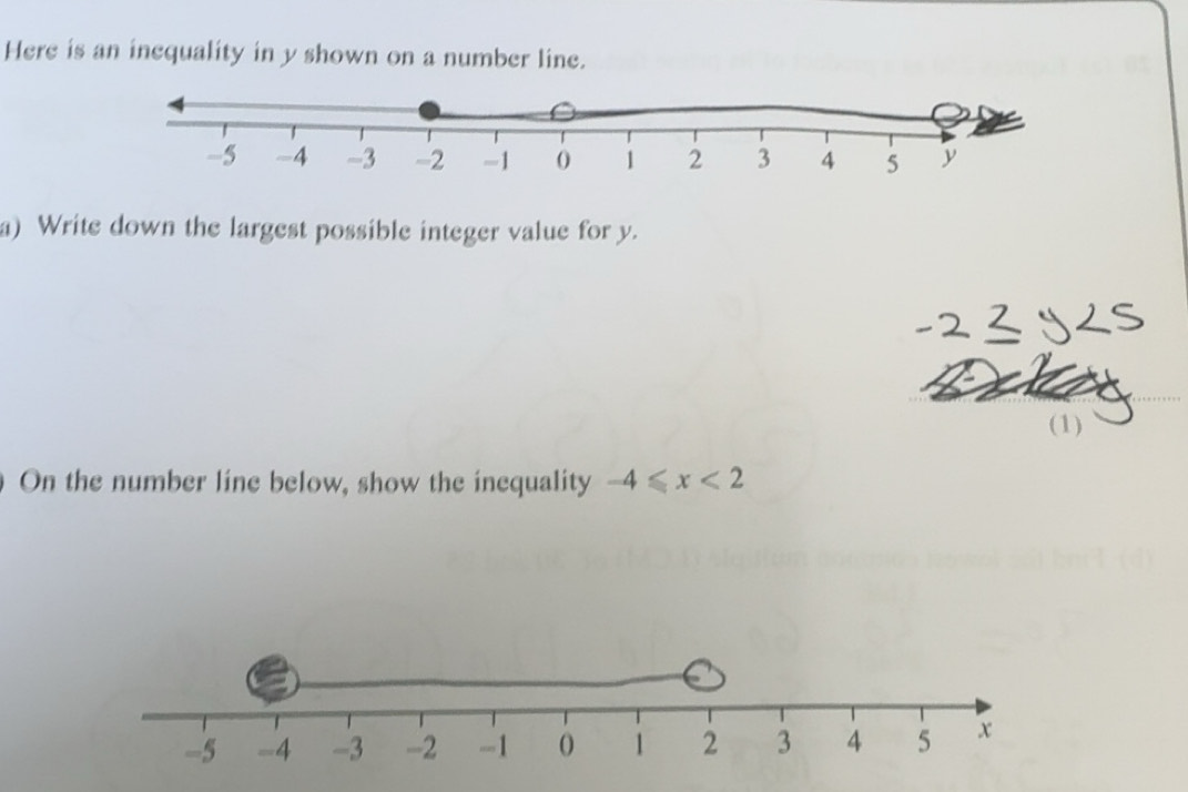 Solved: Here is an inequality in y shown on a number line. a) Write ...