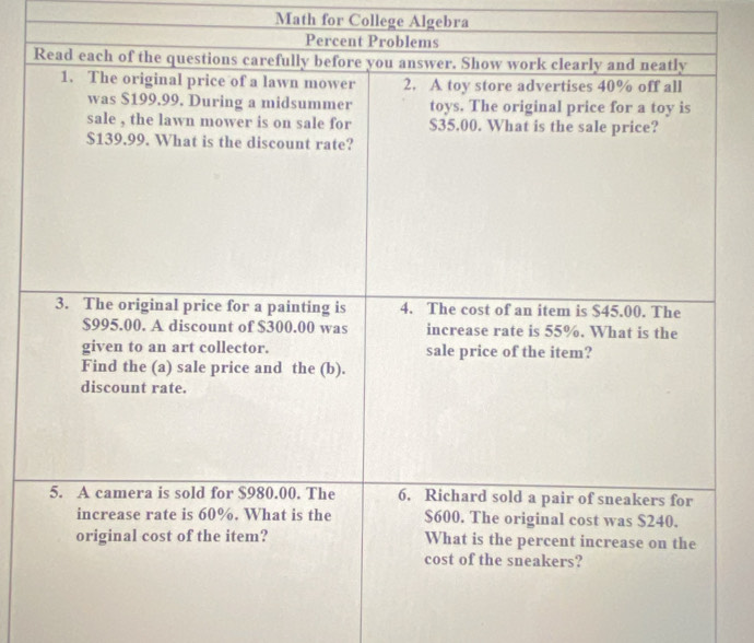 Math for College Algebra