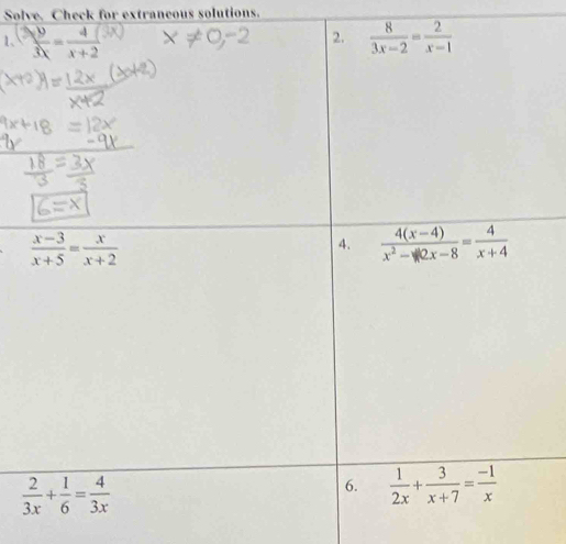 Solve. Check for extraneous solutions.
1、