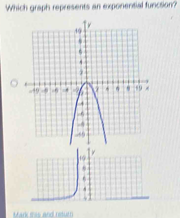 Which graph represents an exponential function? 
Mark this and rejurn