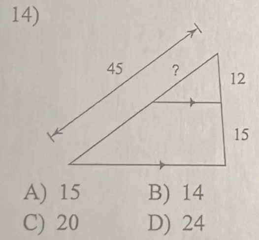 A) 15 B) 14
C) 20 D) 24