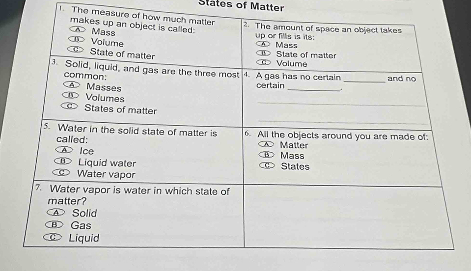 States of Matter 
1. The measur