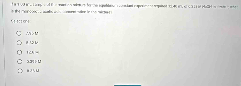 Solved: If a 1.00 mL sample of the reaction mixture for the equilibrium ...