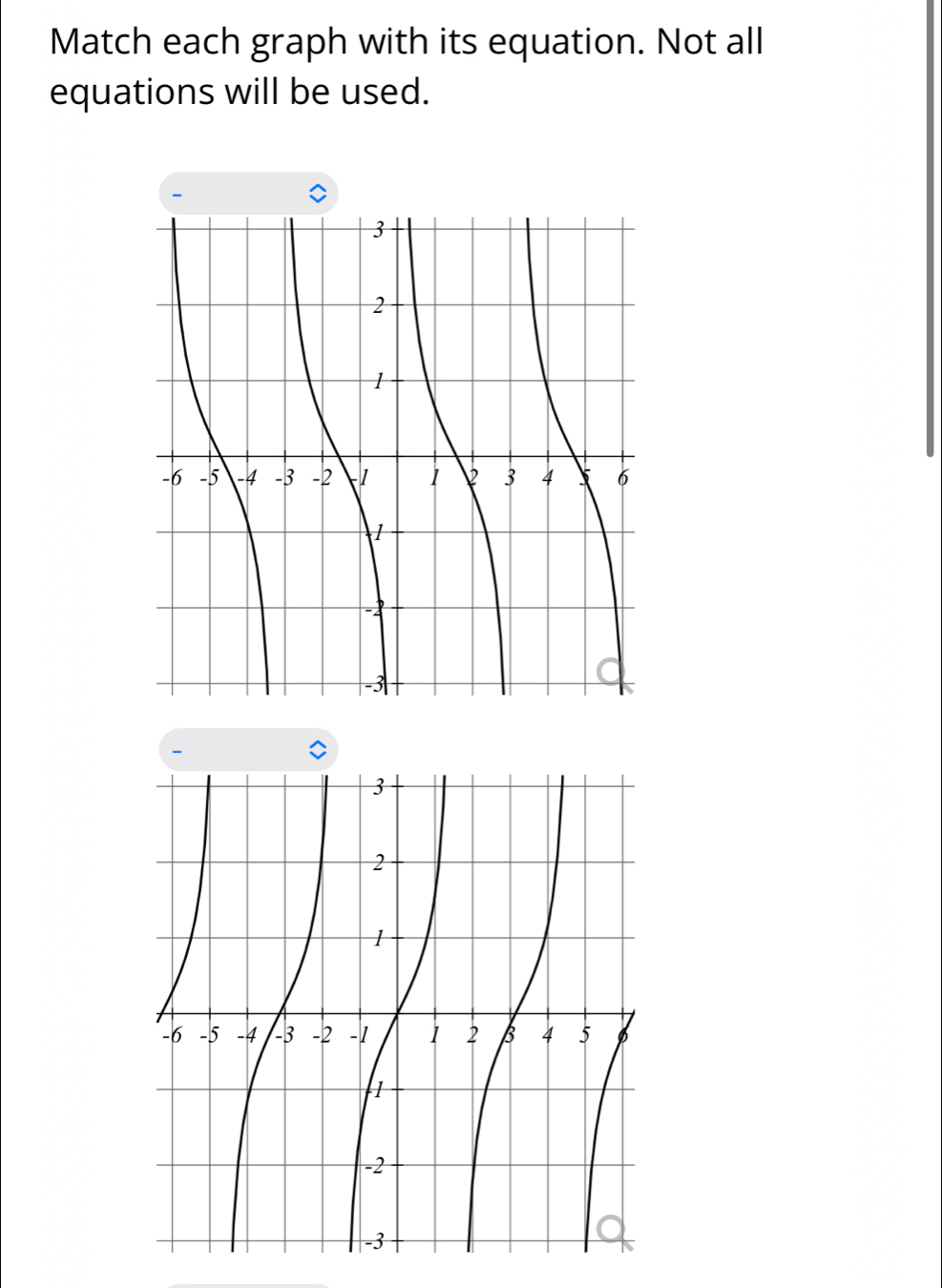 Match each graph with its equation. Not all 
equations will be used. 
- 
-