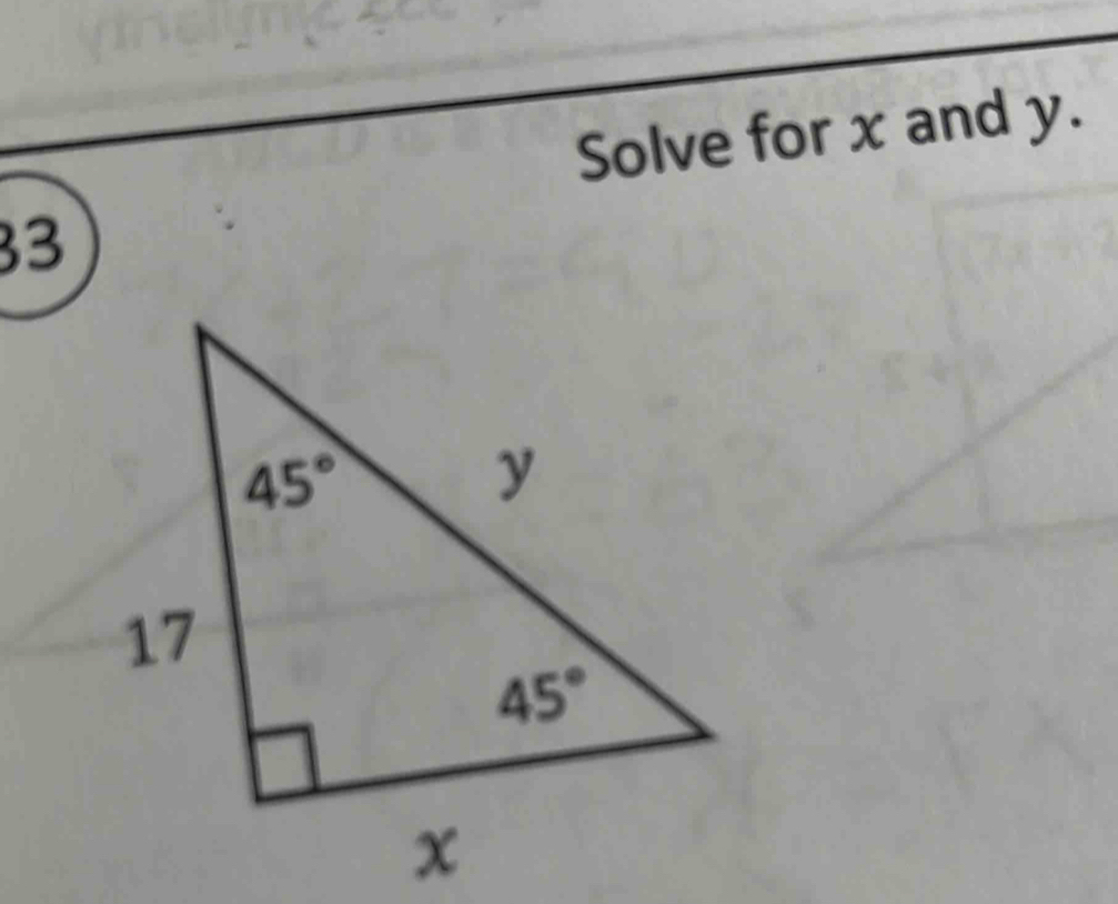 Solve for x and y.
33