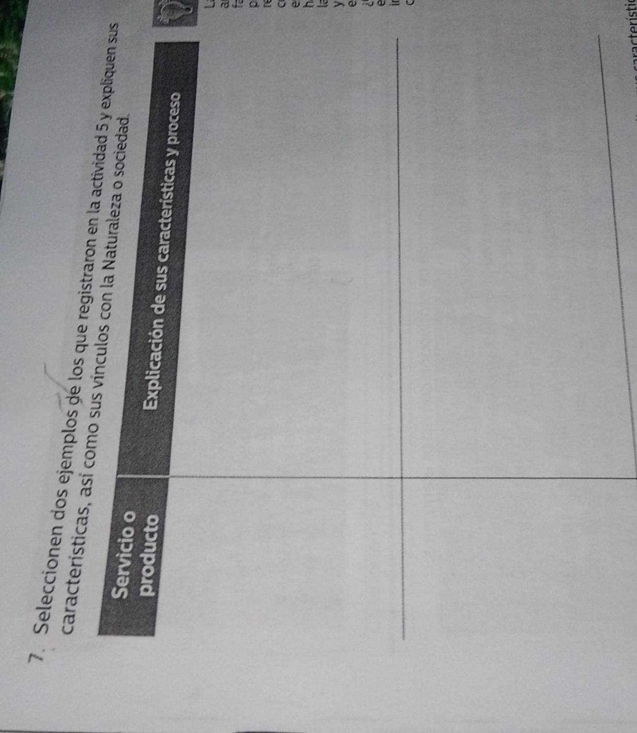 Seleccionen dos ejemplos de s 
caracter 
t 
a 
acterísti