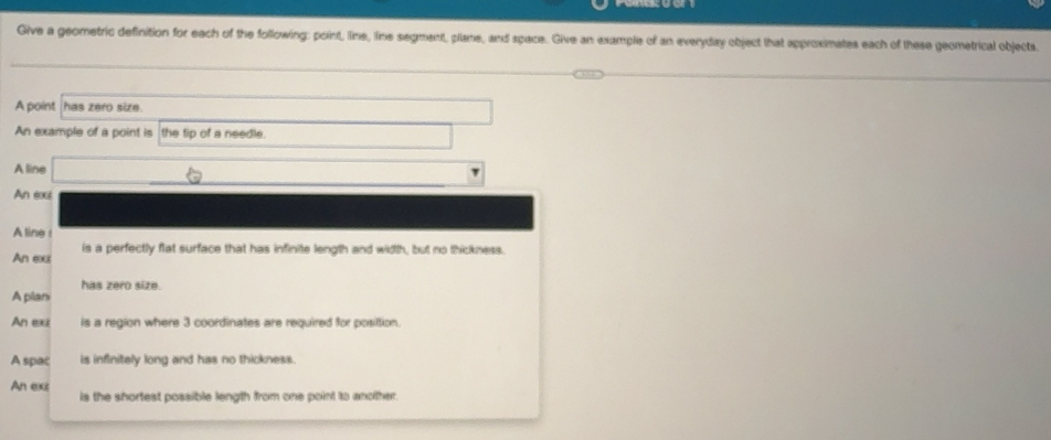 Solved: Give a geometric definition for each of the following: point ...