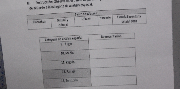 Instrucción: Observa en el banco 
erdo a la categoría de análisis espacial.