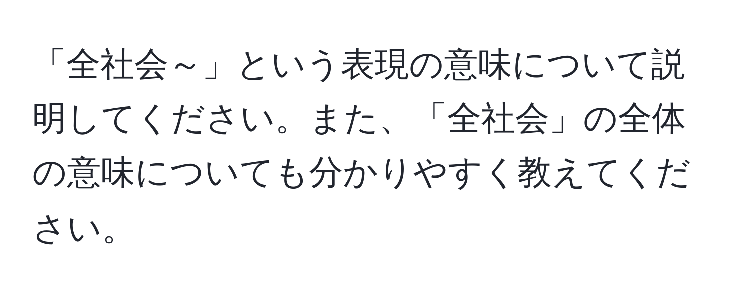 「全社会～」という表現の意味について説明してください。また、「全社会」の全体の意味についても分かりやすく教えてください。