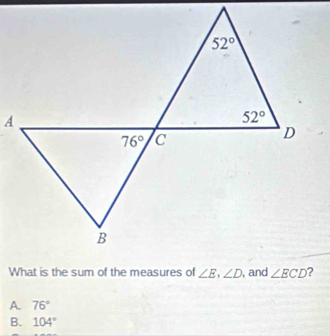 A. 76°
B. 104°