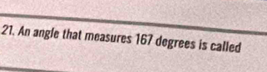 An angle that measures 167 degrees is called