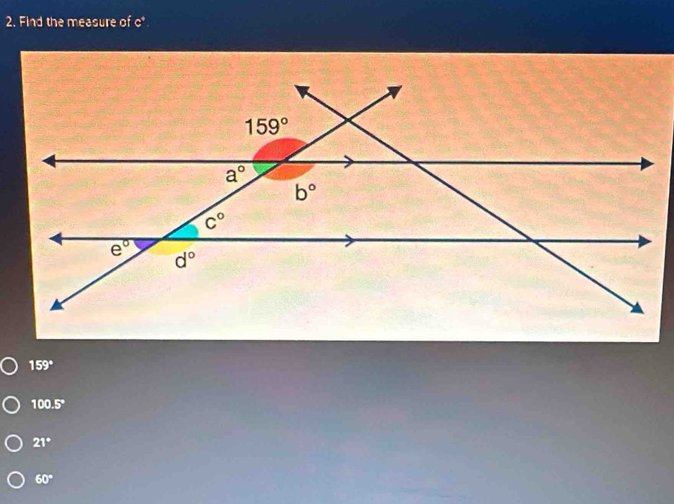 Find the measure of c^+.
159°
100.5°
21°
60°