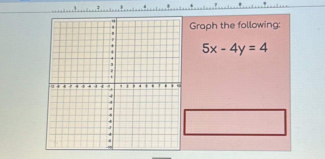 2 
4 5 6 7 8 9 
Graph the following:
5x-4y=4