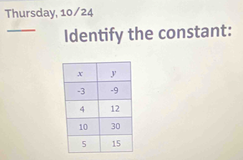 Thursday, 10/24 
_Identify the constant: