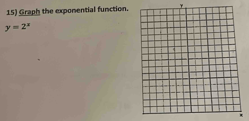 Graph the exponential function.
y
y=2^x
x