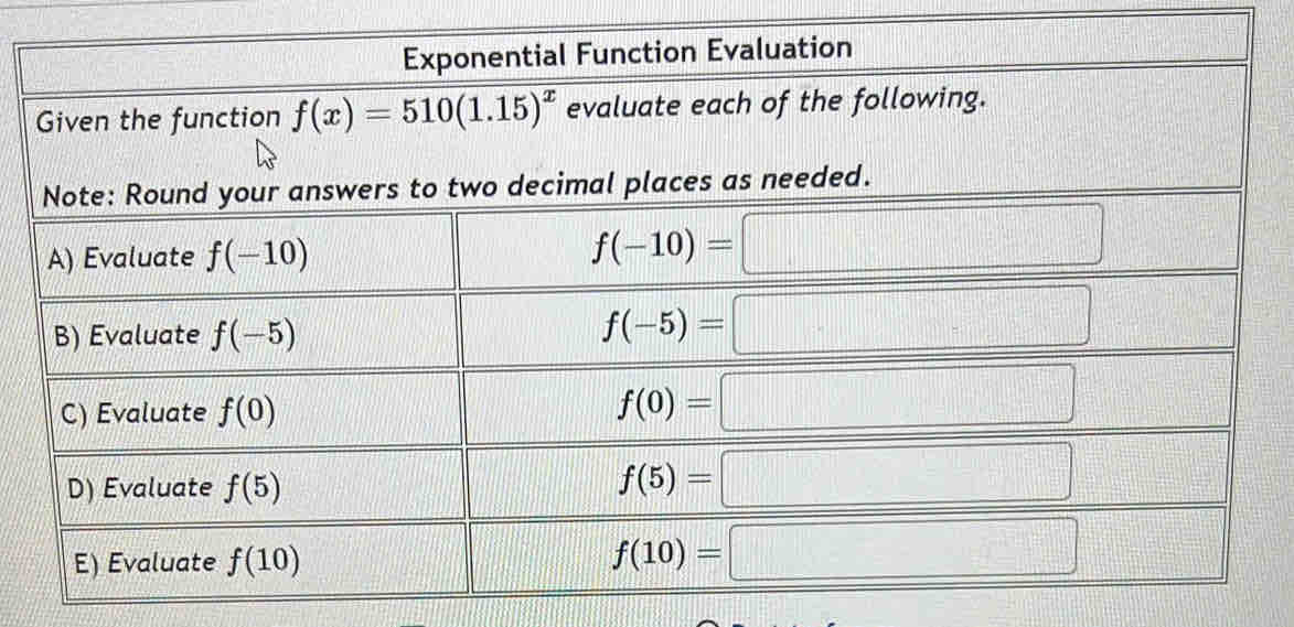 Exponential Function Evaluation