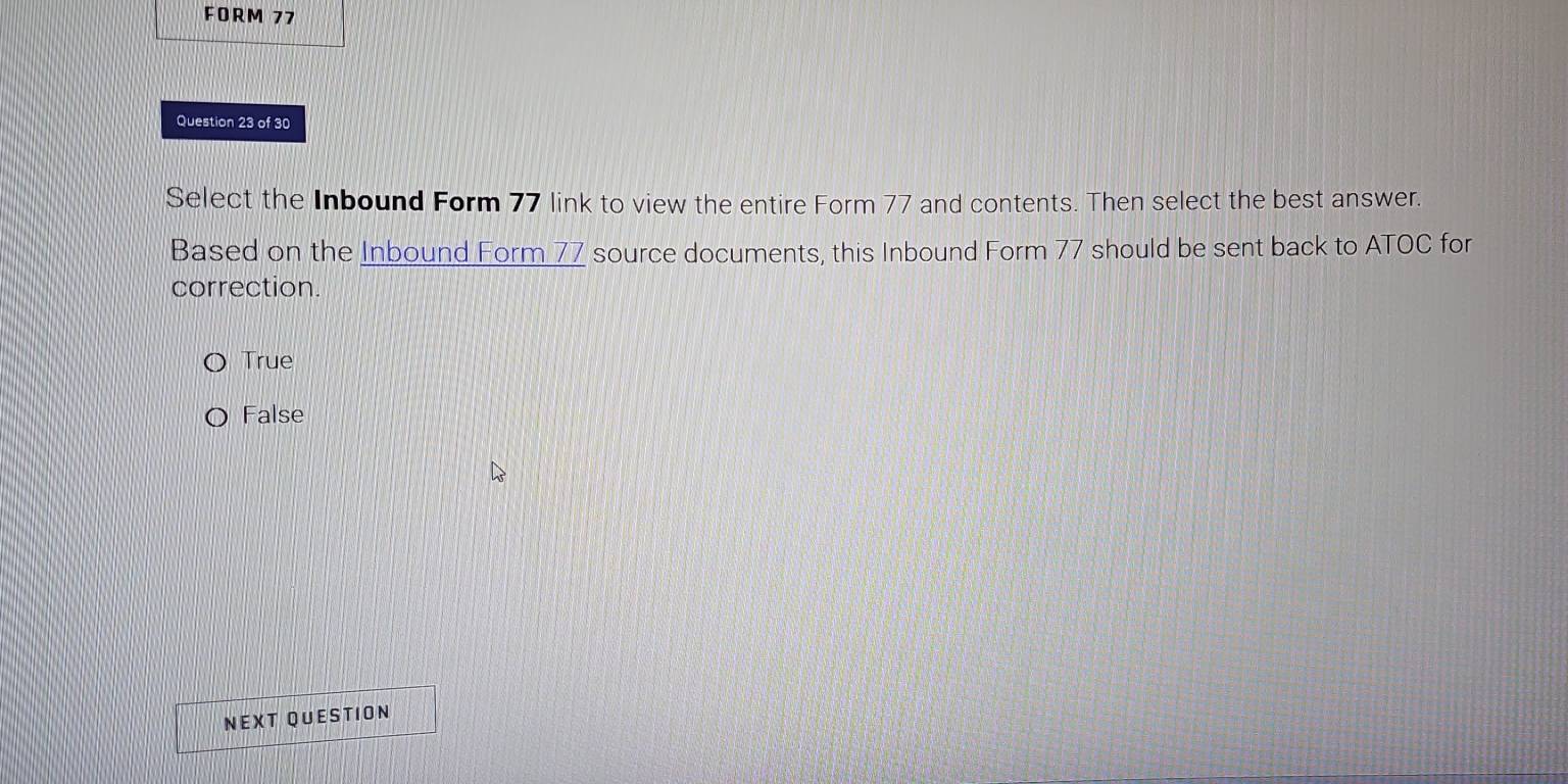 Solved: FORM 77 Question 23 of 30 Select the Inbound Form 77 link to ...
