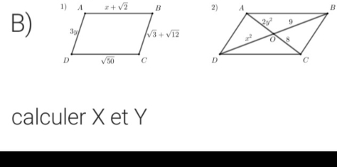 A x+sqrt(2) B 2) A B
B) 
calculer X et Y