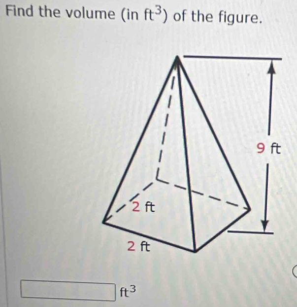 Find the volume (inft^3) of the figure.
ft^3