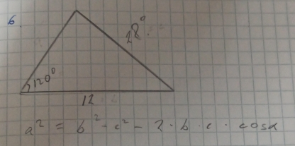 a^2=6^2-c^2-2· b· c· cos x