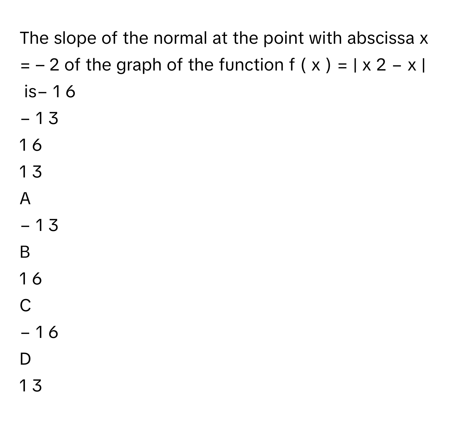 Solved: The slope of the normal at the point with abscissa x = – 2 of ...