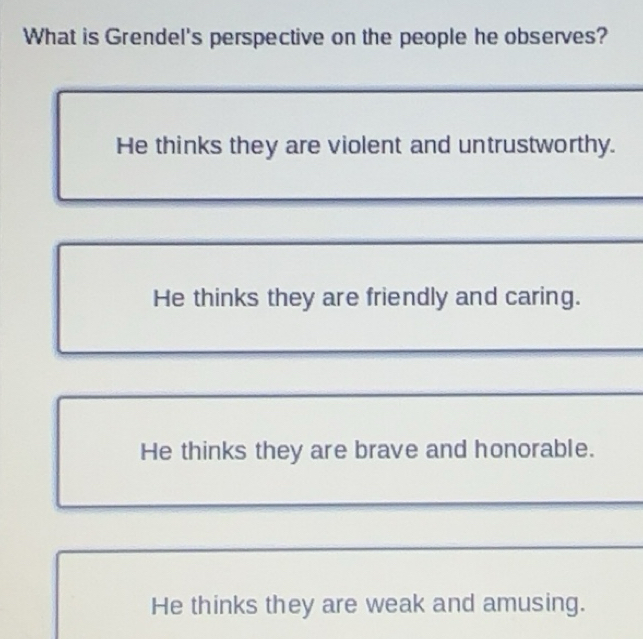 Solved: What is Grendel's perspective on the people he observes? He