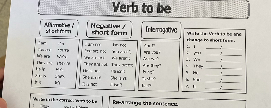 Resuelto:Verb to be Affirmative / Negative / Interrogative Write the ...