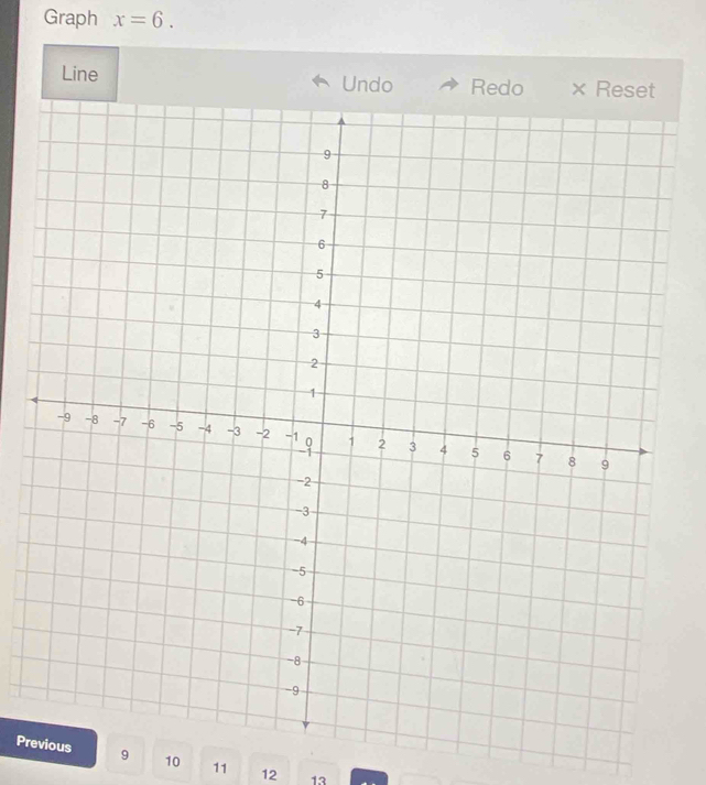 Graph x=6. 
Line Undo 
Pre 9 10 11 12 13