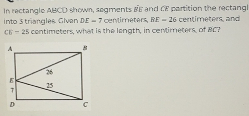 Solved: In rectangle ABCD shown, segments hat BE and hat CE partition ...